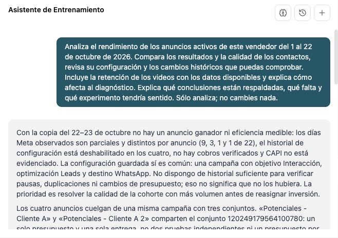 Pregunta al Científico de ventas de Sprinta para analizar los anuncios del 1 al 22 de octubre y su conclusión: con datos parciales no hay un anuncio ganador demostrado