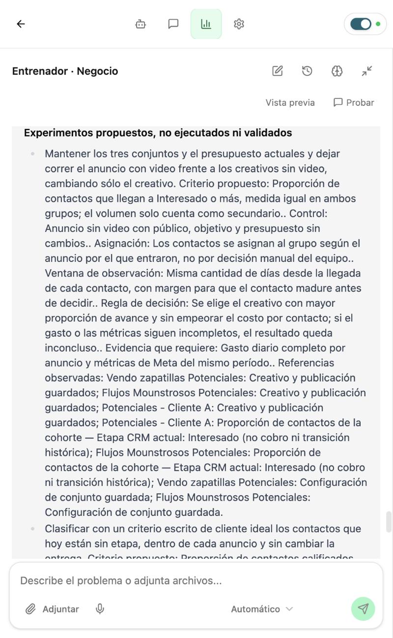El Científico de ventas propone un experimento con criterio, control, ventana y regla de decisión